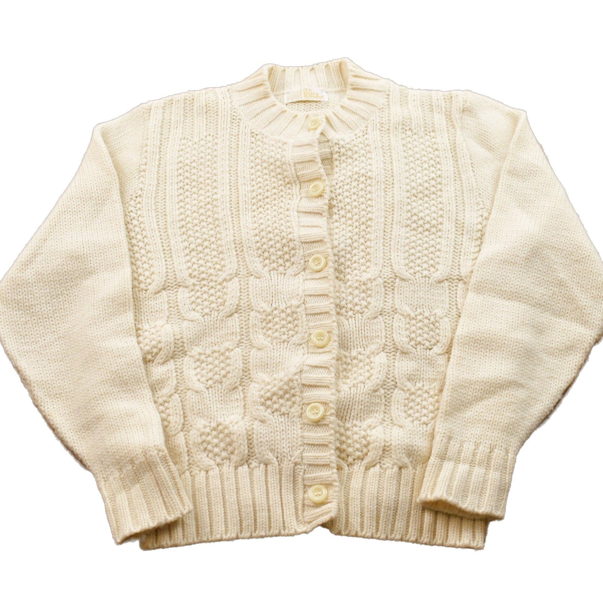 Vintage 1990s 3D Beige Cable Knit Button Up Crewneck Sweater Men's Small from propervintagecanada