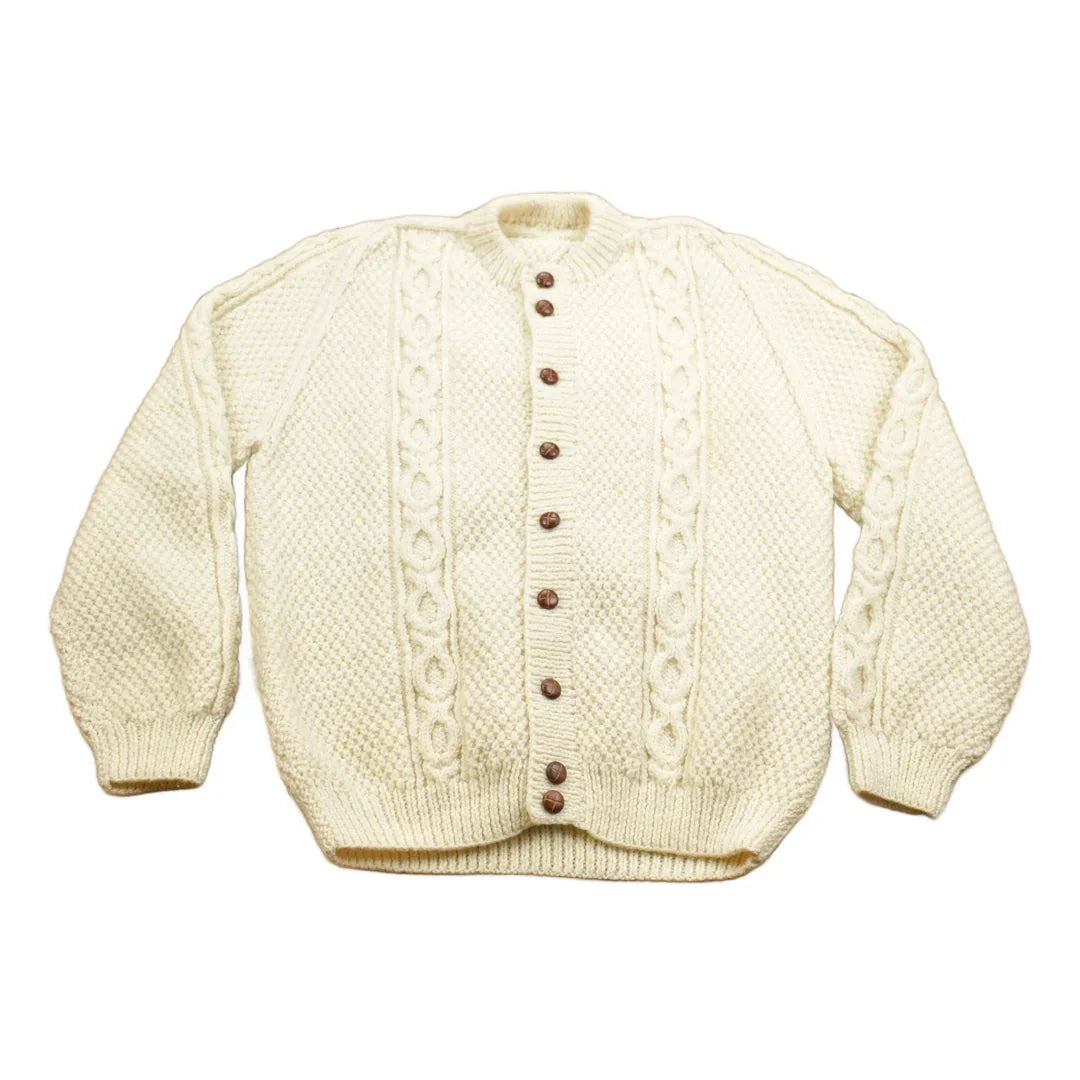 Vintage 1990s 3D Cable Knit Button Up Wool Sweater Women's M from propervintagecanada