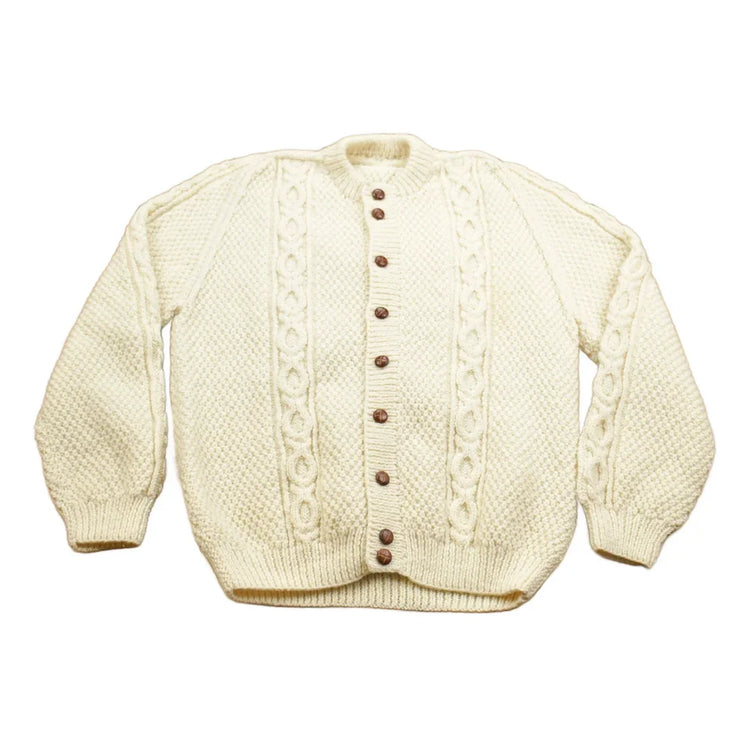 Vintage 1990s 3D Cable Knit Button Up Wool Sweater Women's M from propervintagecanada