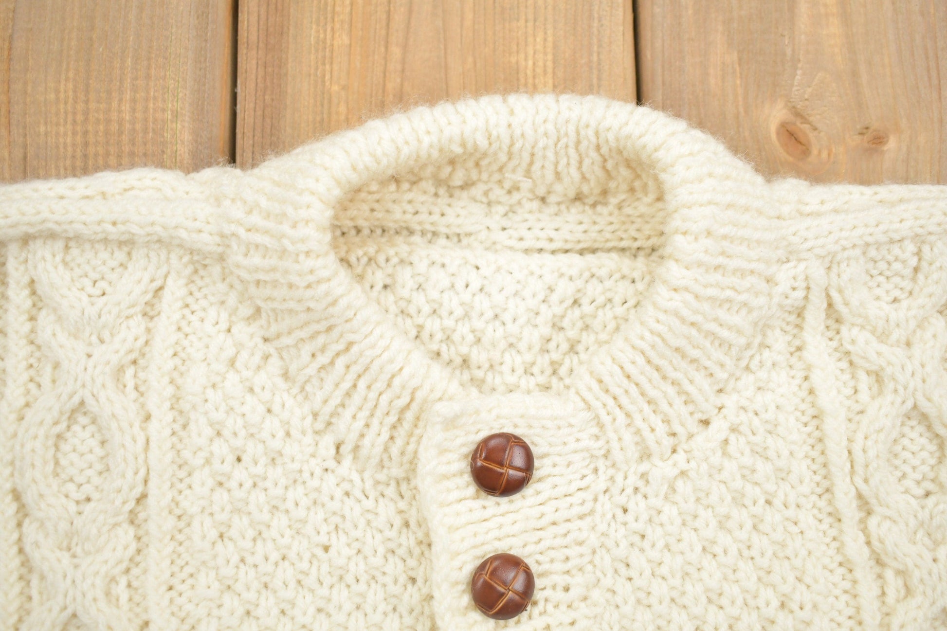 Vintage 1990s 3D Cable Knit Button Up Wool Sweater Women's M from propervintagecanada