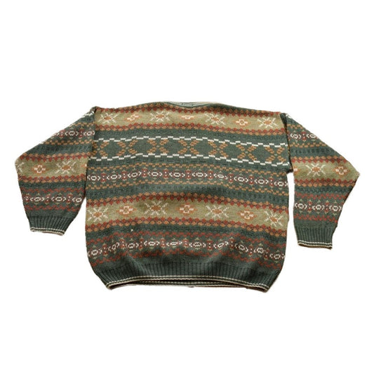 Vintage 1990s 3D Colored Chunky Cable Knit Crewneck Sweater Men's Large from propervintagecanada