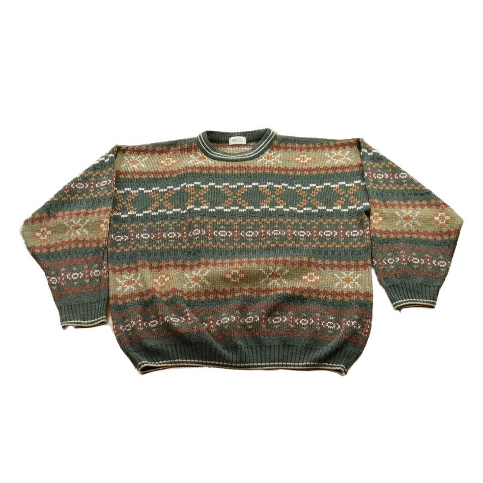 Vintage 1990s 3D Colored Chunky Cable Knit Crewneck Sweater Men's Large from propervintagecanada