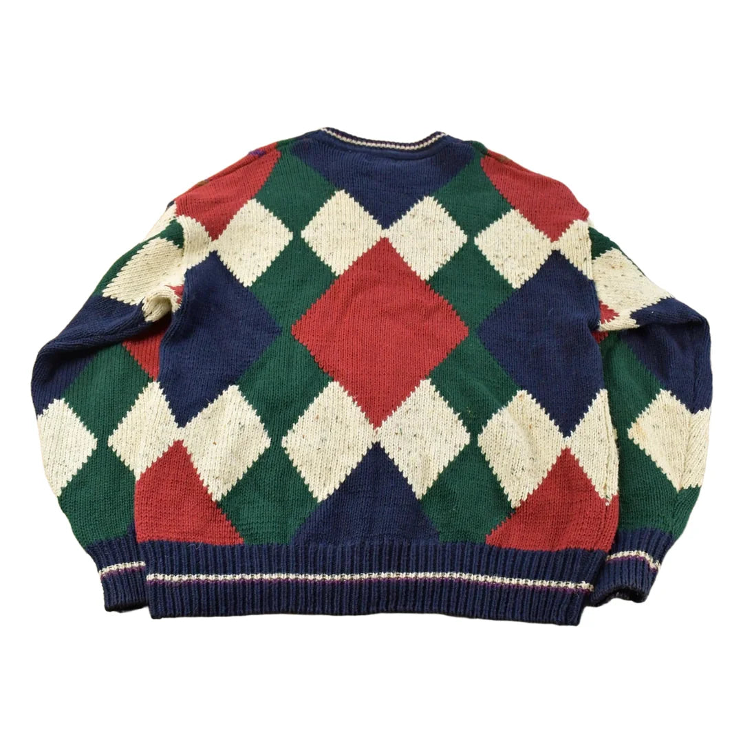 Vintage 1990s 417 Van Heusen Argyle Knit Abstract Pattern Crewneck Sweater Men's Large from propervintagecanada