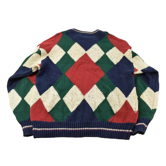 Vintage 1990s 417 Van Heusen Argyle Knit Abstract Pattern Crewneck Sweater Men's Large from propervintagecanada