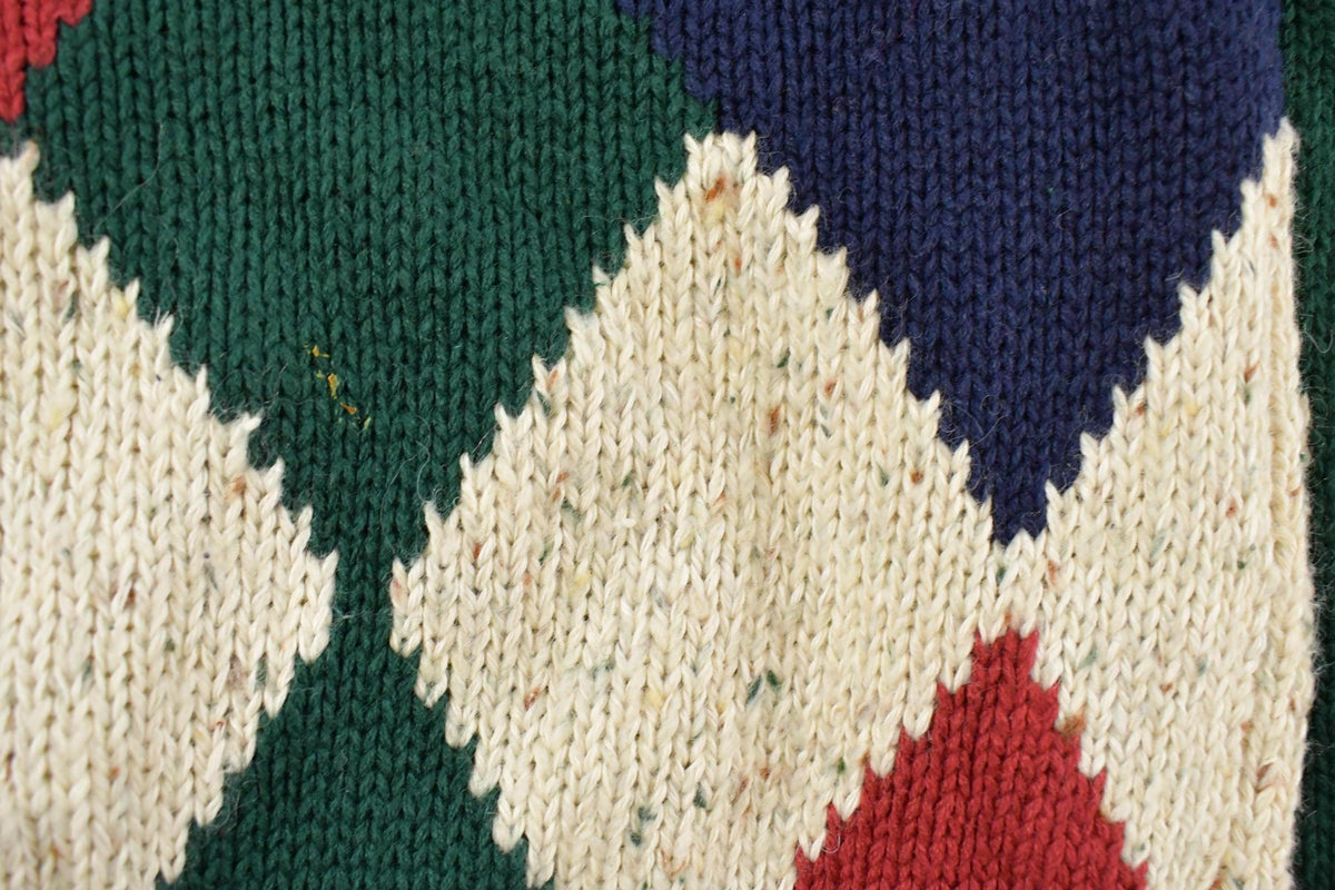 Vintage 1990s 417 Van Heusen Argyle Knit Abstract Pattern Crewneck Sweater Men's Large from propervintagecanada
