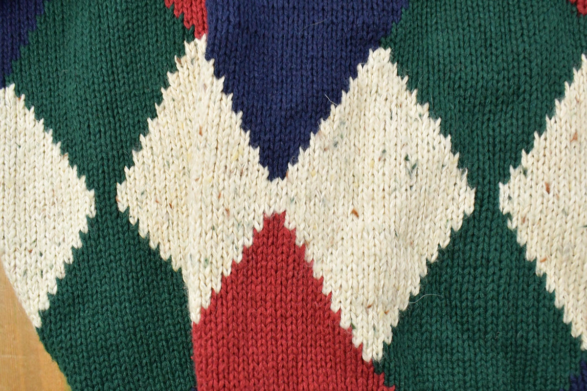 Vintage 1990s 417 Van Heusen Argyle Knit Abstract Pattern Crewneck Sweater Men's Large from propervintagecanada