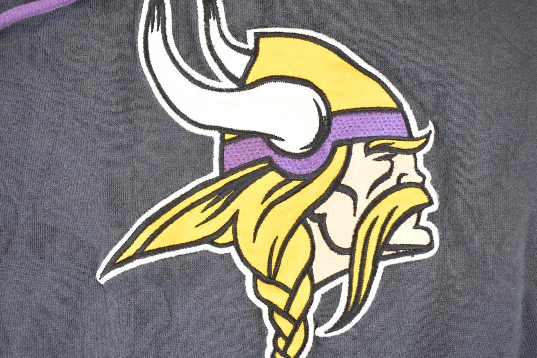 Vintage 1990s 47 Minnesota Vikings Embroidered NFL Hoodie Sweatshirt Men's XL from propervintagecanada