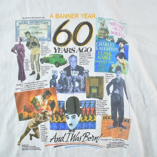 Vintage 1990s 60 Years Ago Birthday Souvenir Single Stitch Graphic Print T-Shirt Men's Large from propervintagecanada