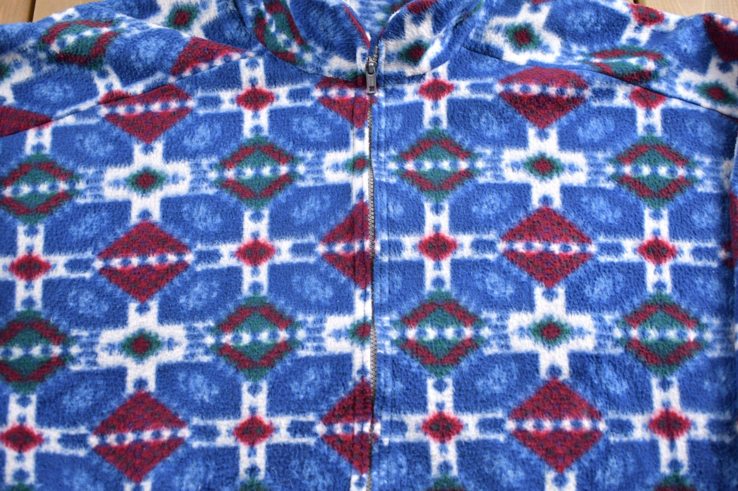Vintage 1990s Abstract Design Full Zip Fleece Sweater Sportswear Men's 2XL from propervintagecanada