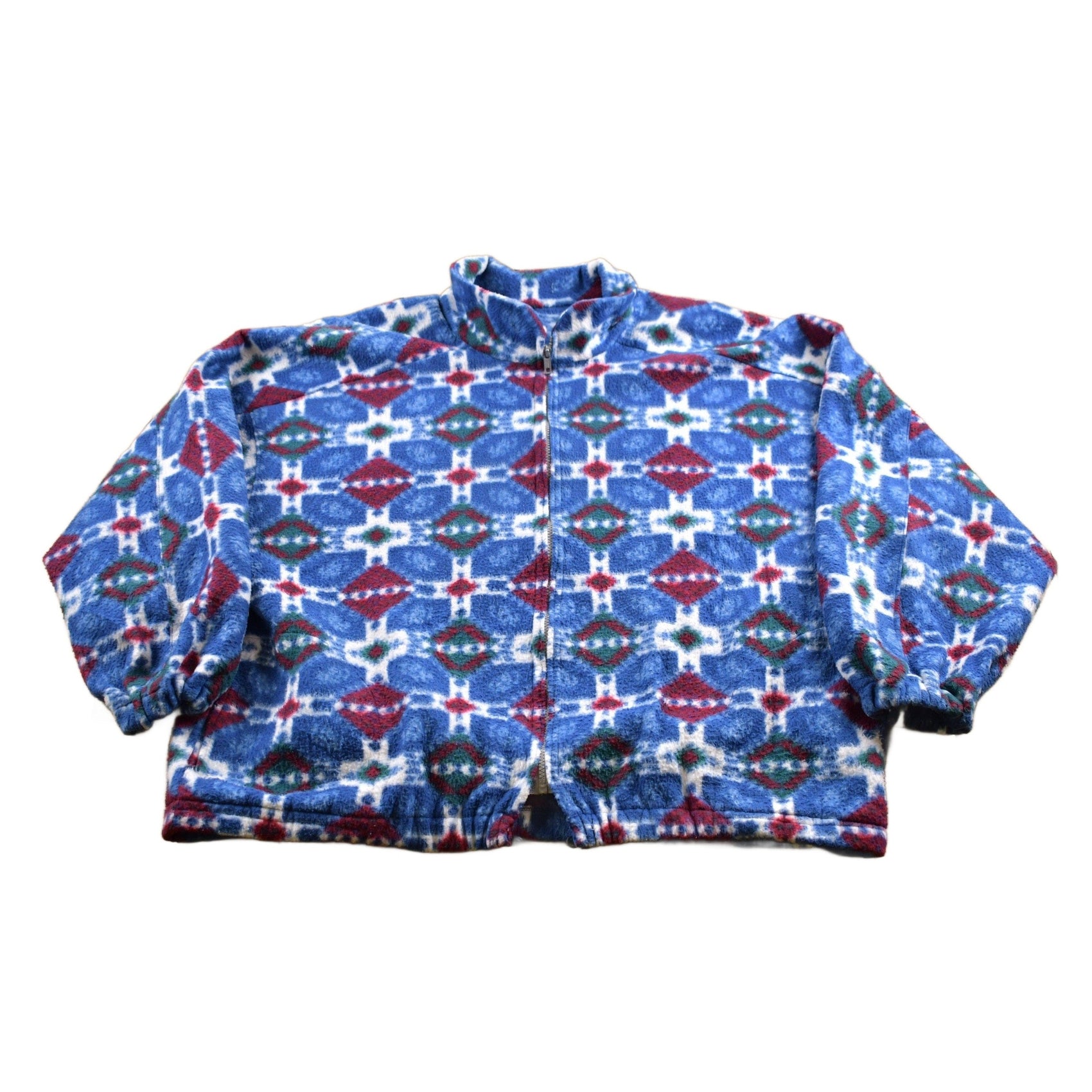 Vintage 1990s Abstract Design Full Zip Fleece Sweater Sportswear Men's 2XL from propervintagecanada