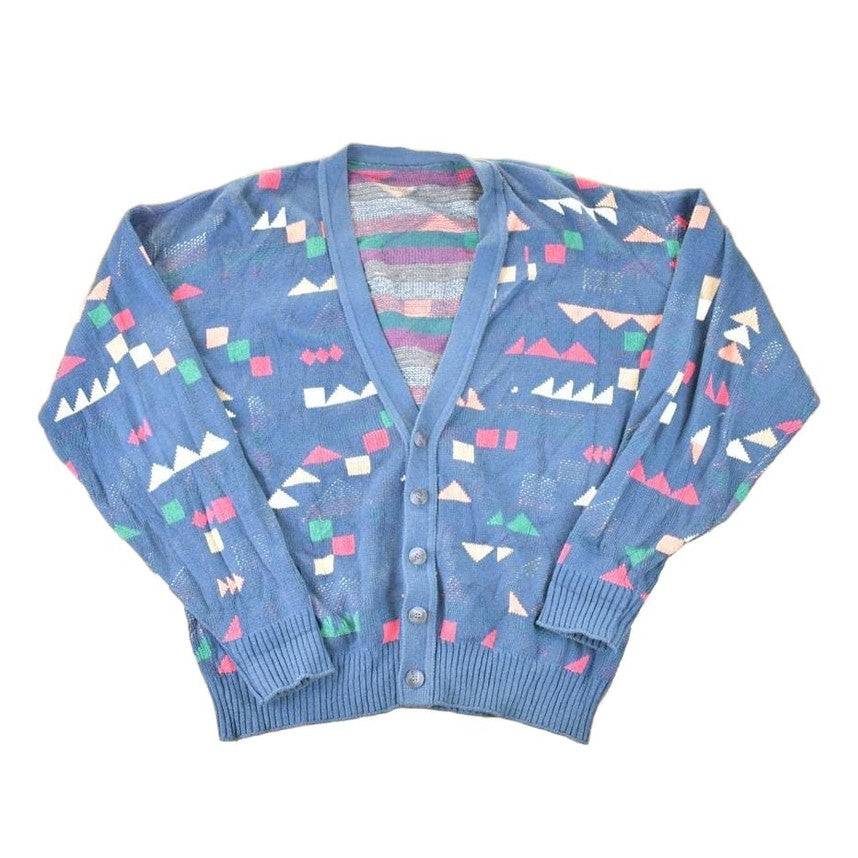 Vintage 1990s Abstract Knit Cardigan Sweater Men's XL from propervintagecanada