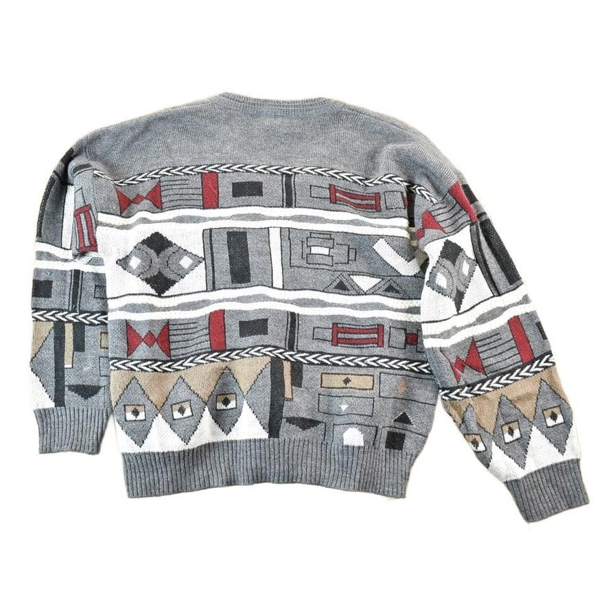 Vintage 1990s Abstract Knit Crewneck Sweater Mens XL from propervintagecanada