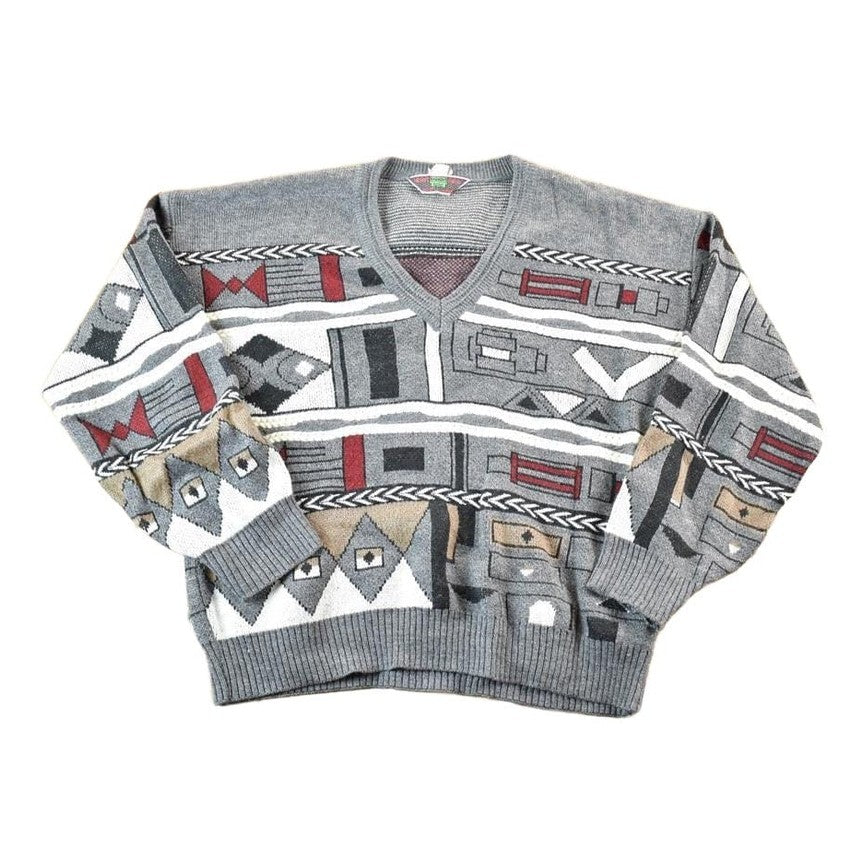 Vintage 1990s Abstract Knit Crewneck Sweater Mens XL from propervintagecanada