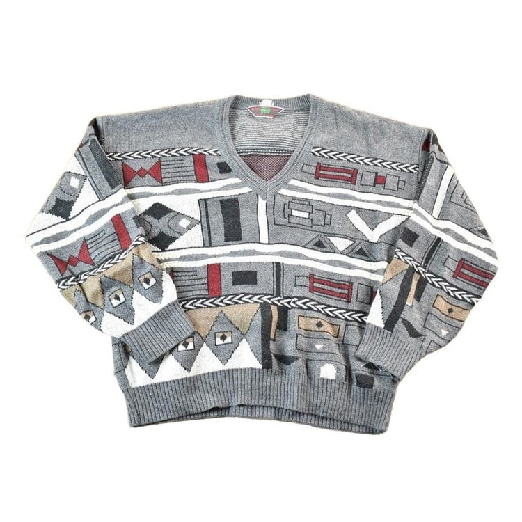 Vintage 1990s Abstract Knit Crewneck Sweater Mens XL from propervintagecanada