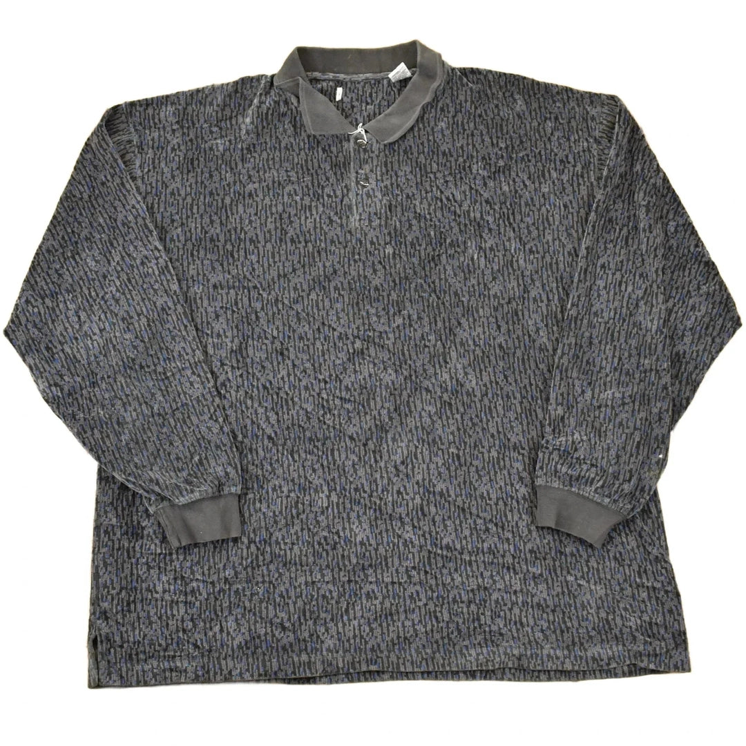 Vintage 1990s Abstract Knit Quarter Button Sweater Men's XL from propervintagecanada