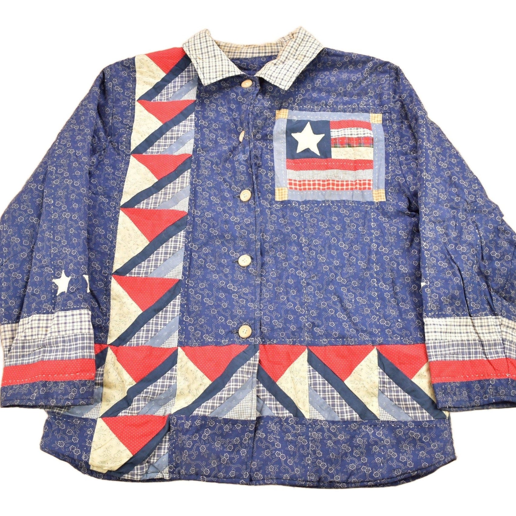 Vintage 1990s Abstract Patchwork Button Up Shirt Men's Small from propervintagecanada