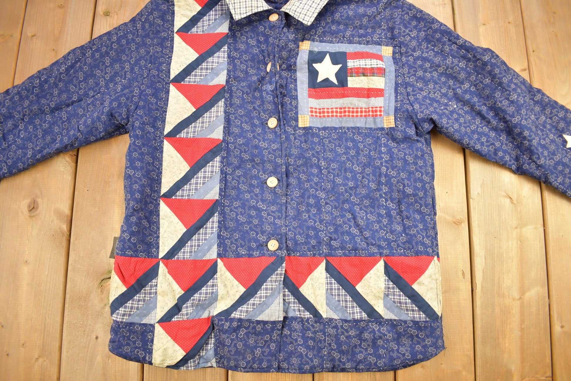 Vintage 1990s Abstract Patchwork Button Up Shirt Men's Small from propervintagecanada