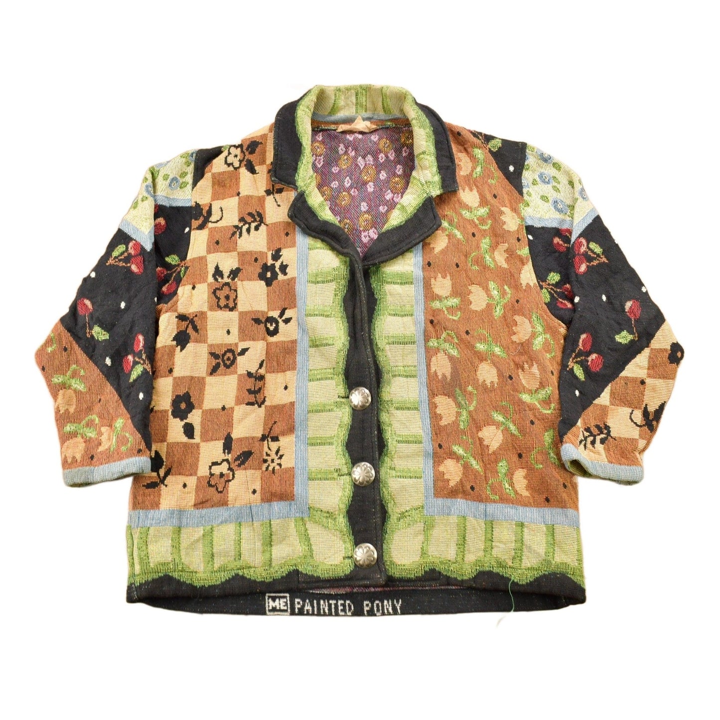 Vintage 1990s Abstract Patchwork Button Up Sweater from propervintagecanada