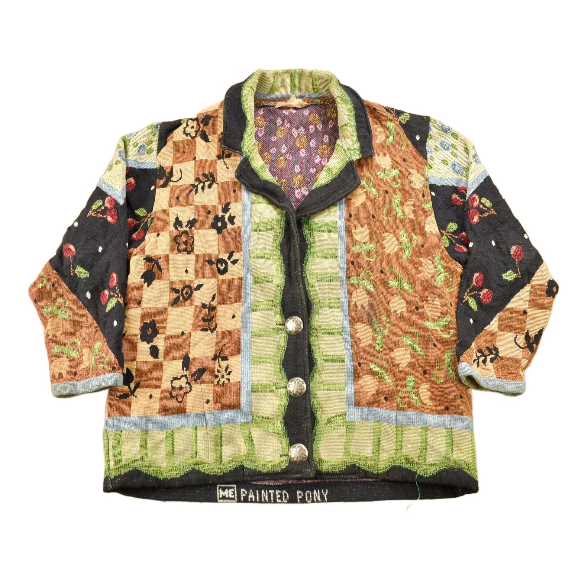 Vintage 1990s Abstract Patchwork Button Up Sweater from propervintagecanada