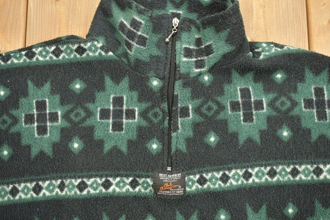Vintage 1990s Abstract Quarter Zip Fleece Sweater Men's 2XL from propervintagecanada