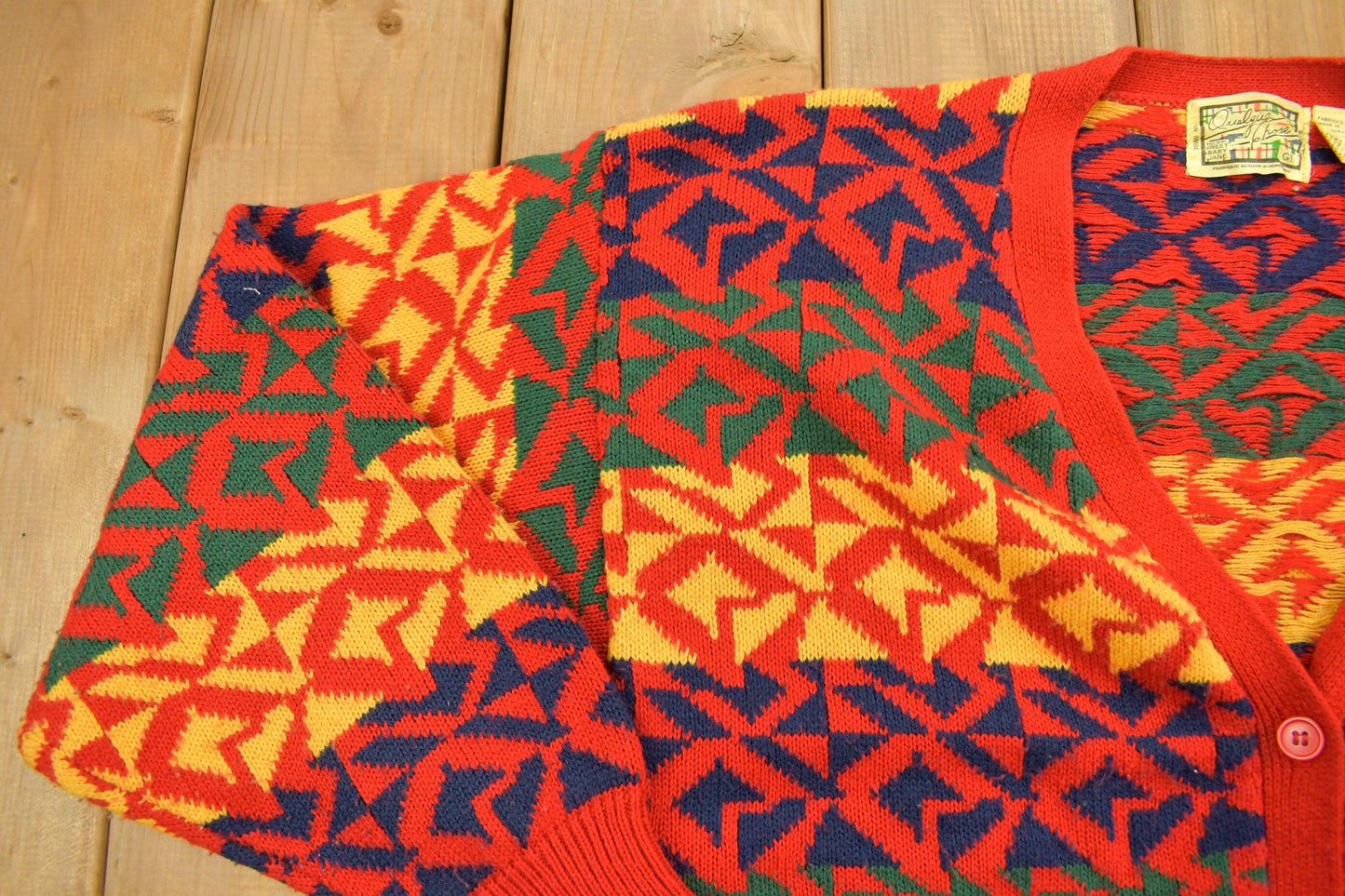 Vintage 1990s Abstract Vibrant Knitted Cardigan Button Up Sweater Women's M from propervintagecanada