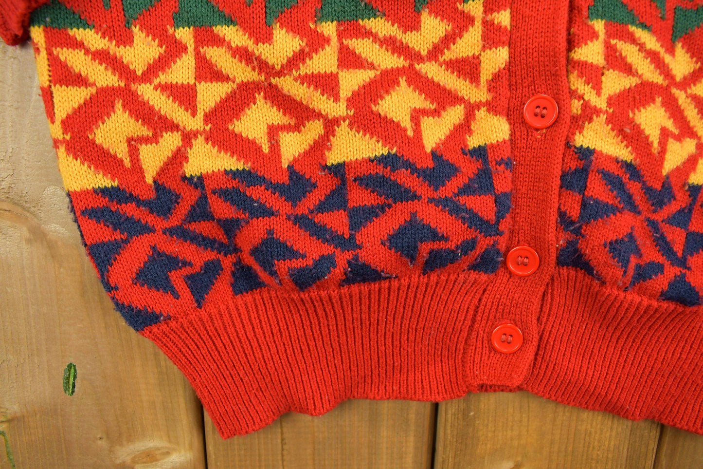 Vintage 1990s Abstract Vibrant Knitted Cardigan Button Up Sweater Women's M from propervintagecanada