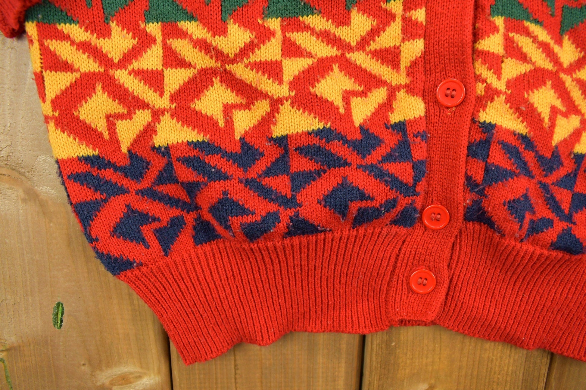 Vintage 1990s Abstract Vibrant Knitted Cardigan Button Up Sweater Women's M from propervintagecanada