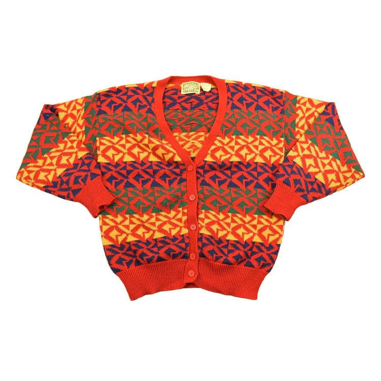 Vintage 1990s Abstract Vibrant Knitted Cardigan Button Up Sweater Women's M from propervintagecanada