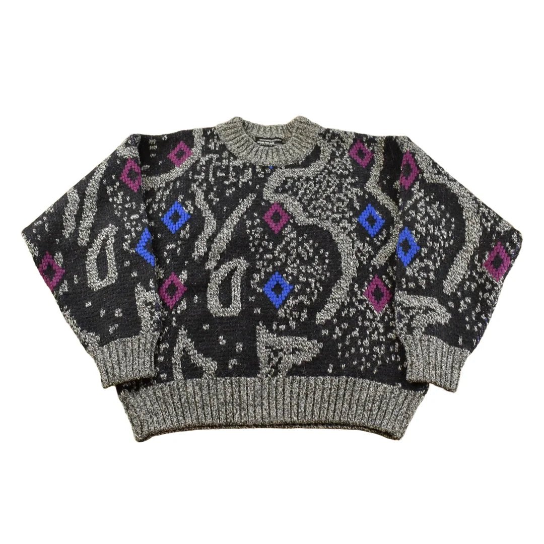 Vintage 1990s Abstract Wool Knit Crewneck Sweater Men's Small from propervintagecanada