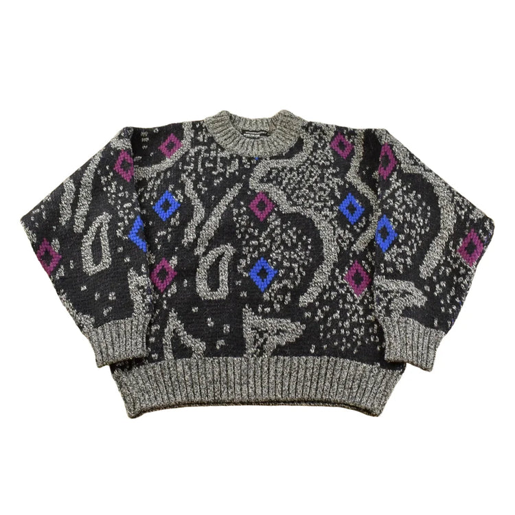 Vintage 1990s Abstract Wool Knit Crewneck Sweater Men's Small from propervintagecanada