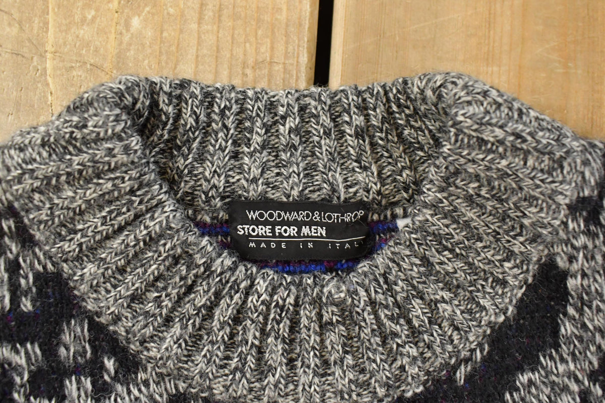 Vintage 1990s Abstract Wool Knit Crewneck Sweater Men's Small from propervintagecanada