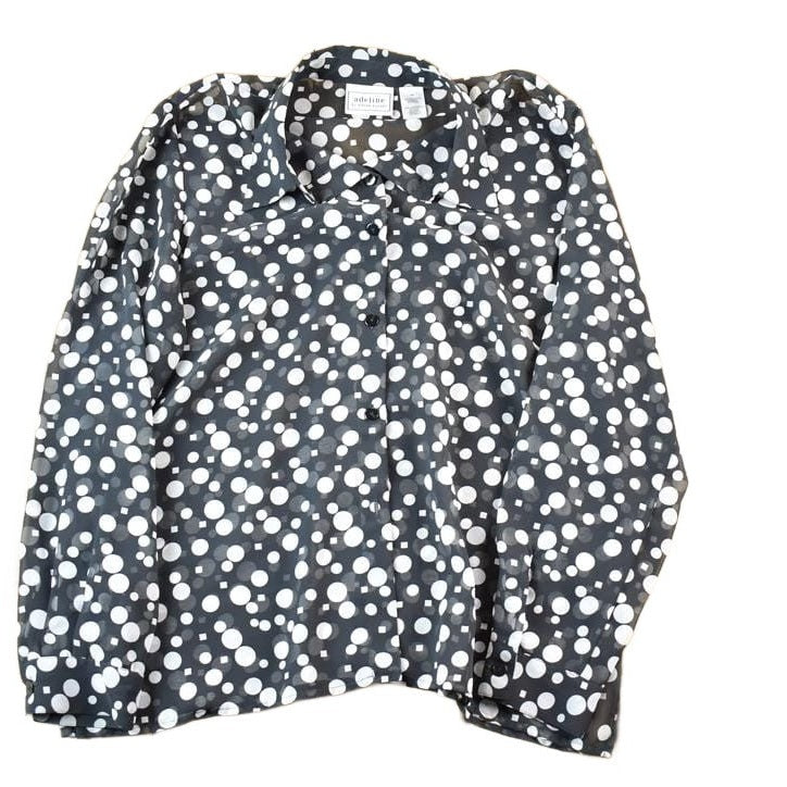 Vintage 1990s Adeline See Through Polka Dot Button Up Shirt Womens M from propervintagecanada