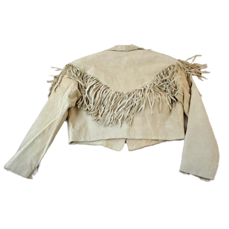 Vintage 1990s Adler Beige Suede LeatherFringe Jacket Women's M-L from propervintagecanada