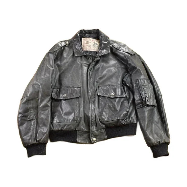 Vintage 1990s Aeropostale Olde Hide House Leather Bomber Jacket Men's Large from propervintagecanada