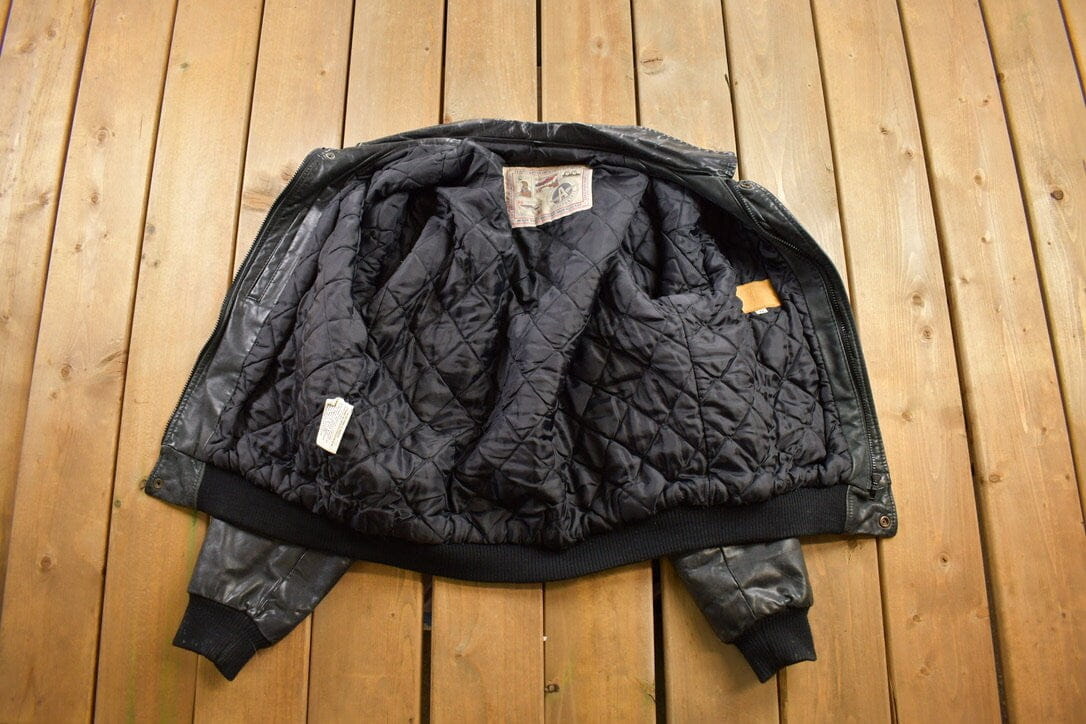 Vintage 1990s Aeropostale Olde Hide House Leather Bomber Jacket Men's Large from propervintagecanada