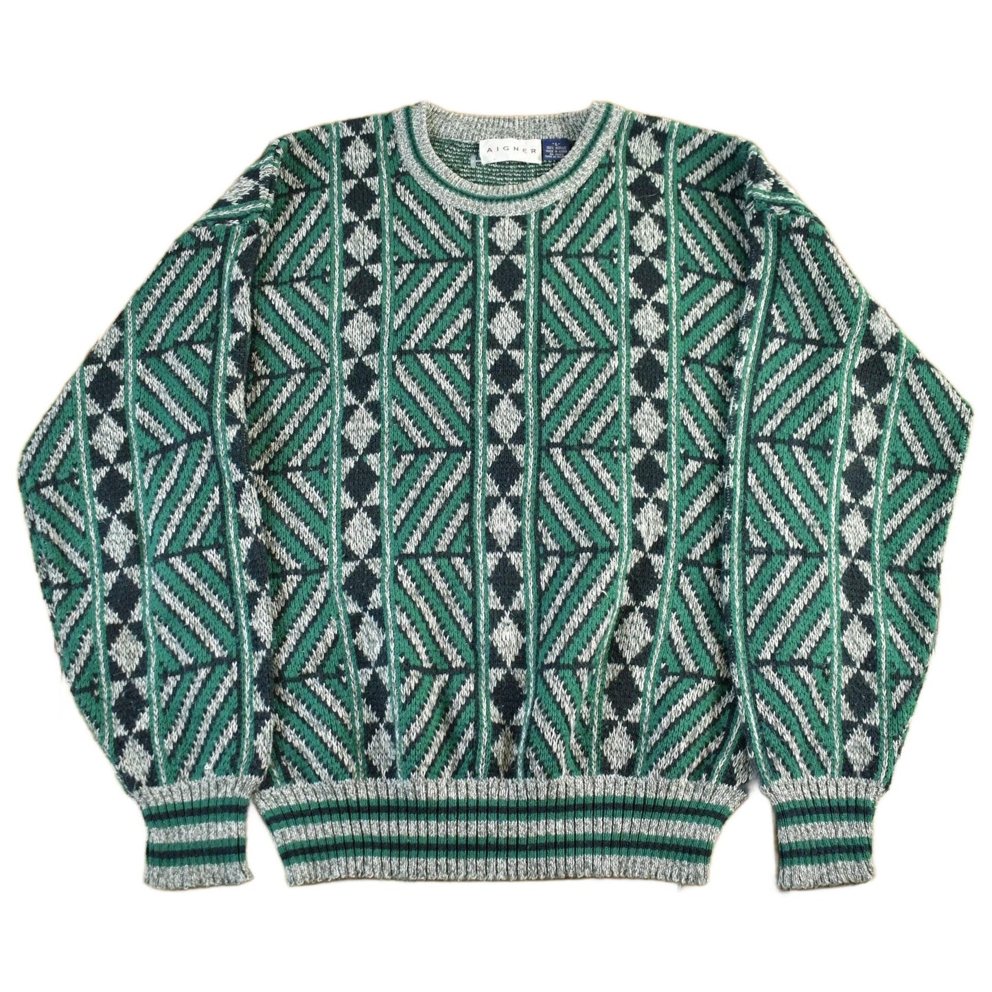 Vintage 1990s Aigner Knit Abstract Pattern Crewneck Sweater Men's Large from propervintagecanada