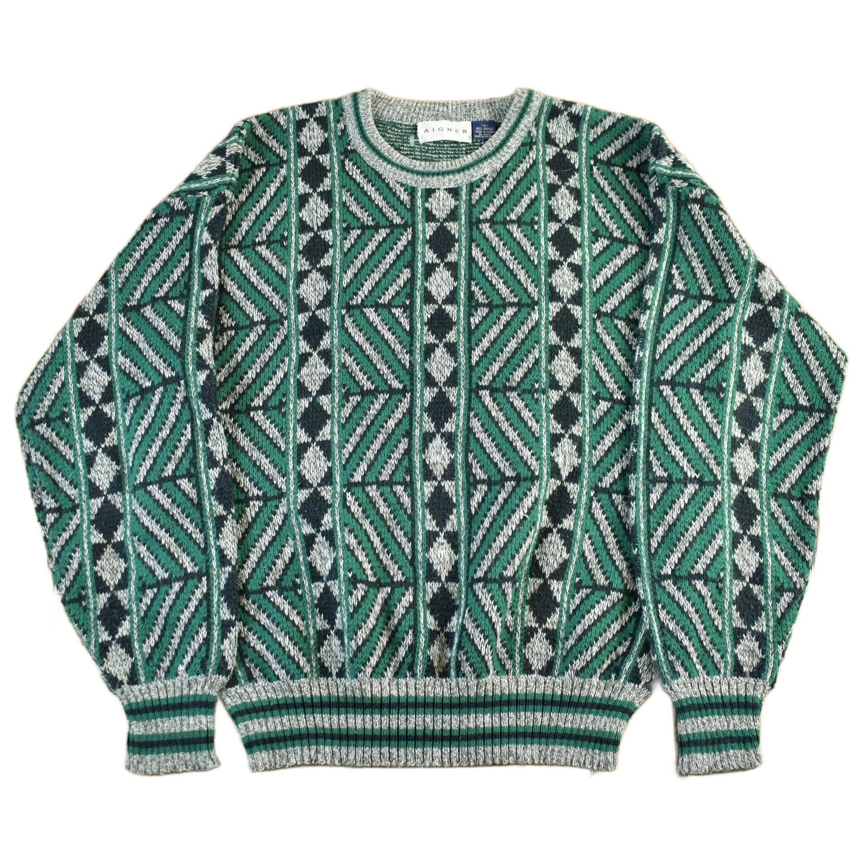 Vintage 1990s Aigner Knit Abstract Pattern Crewneck Sweater Men's Large from propervintagecanada