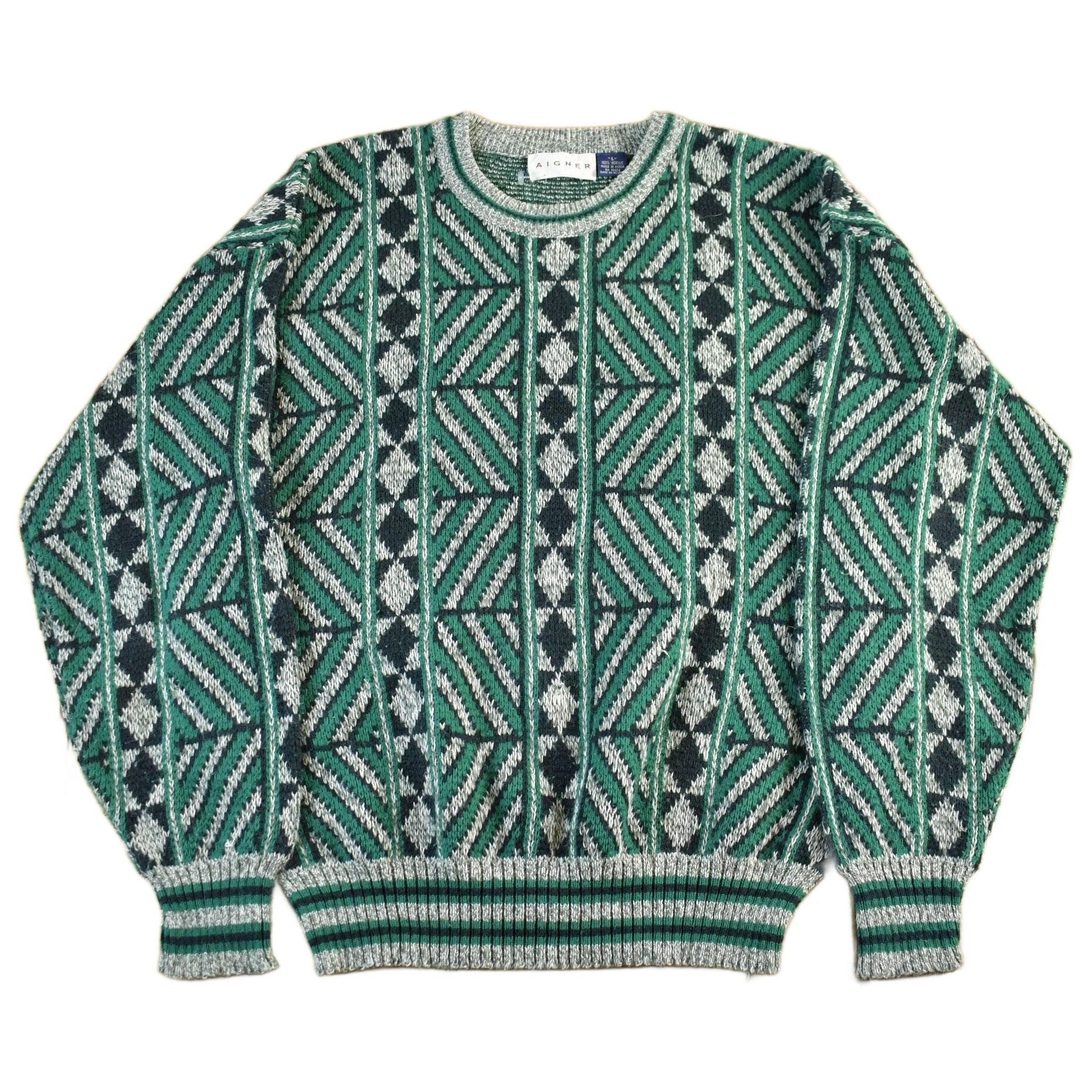 Vintage 1990s Aigner Knit Abstract Pattern Crewneck Sweater Men's Large from propervintagecanada