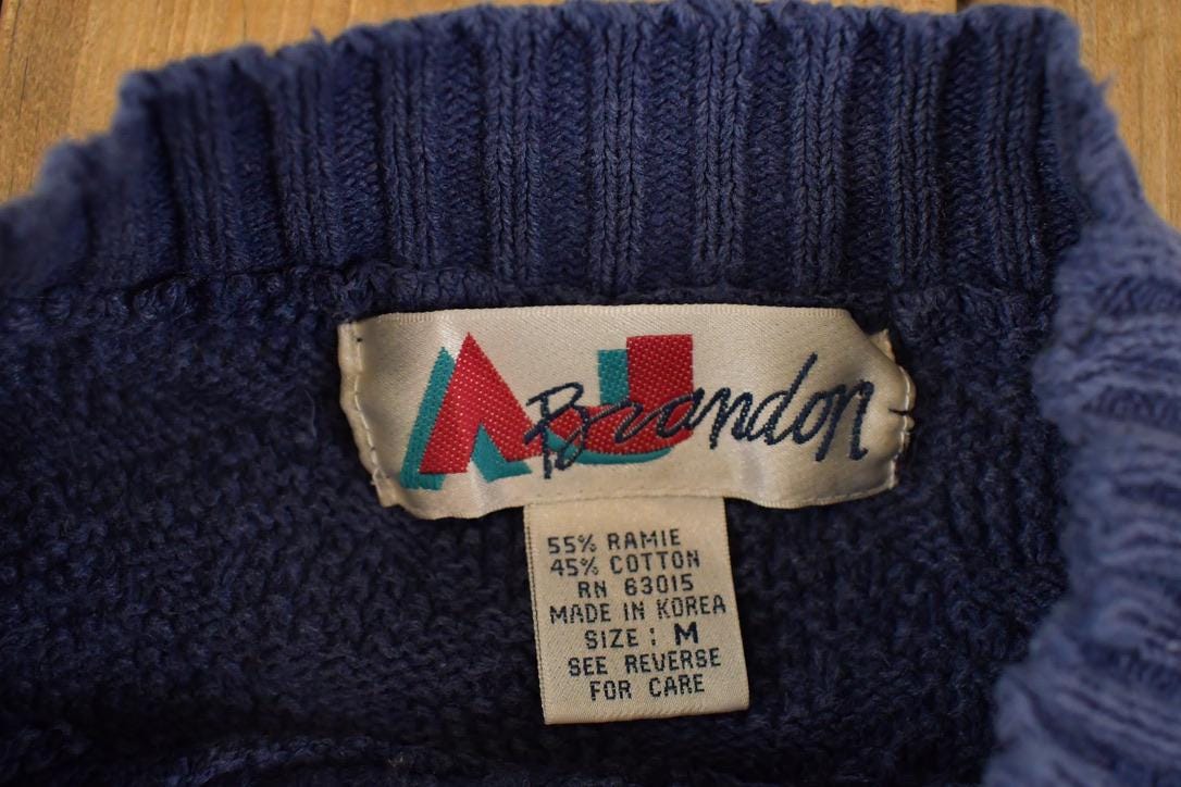 Vintage 1990s AJ Brandon Abstract Chunky Knit Crewneck Sweater Mens L / Abstract Pattern 3D Knitted Sweatshirt from propervintagecanada