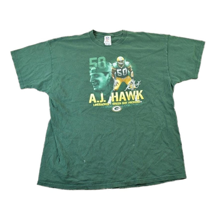 Vintage 1990s AJ Hawk Green Bay Packers NFL T-Shirt Men's 2XL from propervintagecanada
