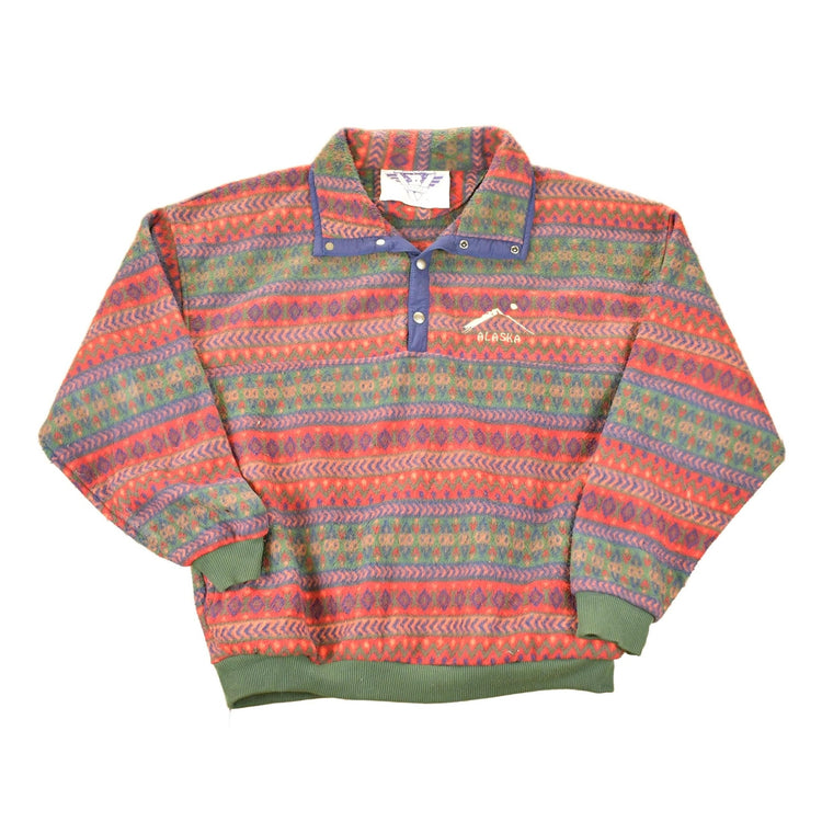 Vintage 1990s Alaska Arctic Image Fleece Outdoorsman Quarter Button Holiday Sweater Men's XL from propervintagecanada