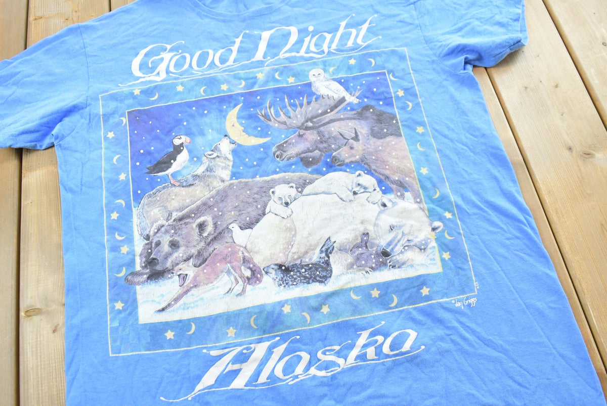 Vintage 1990s Alaska Good Night Souvenir Animals Sleep T-Shirt Mens XL from propervintagecanada