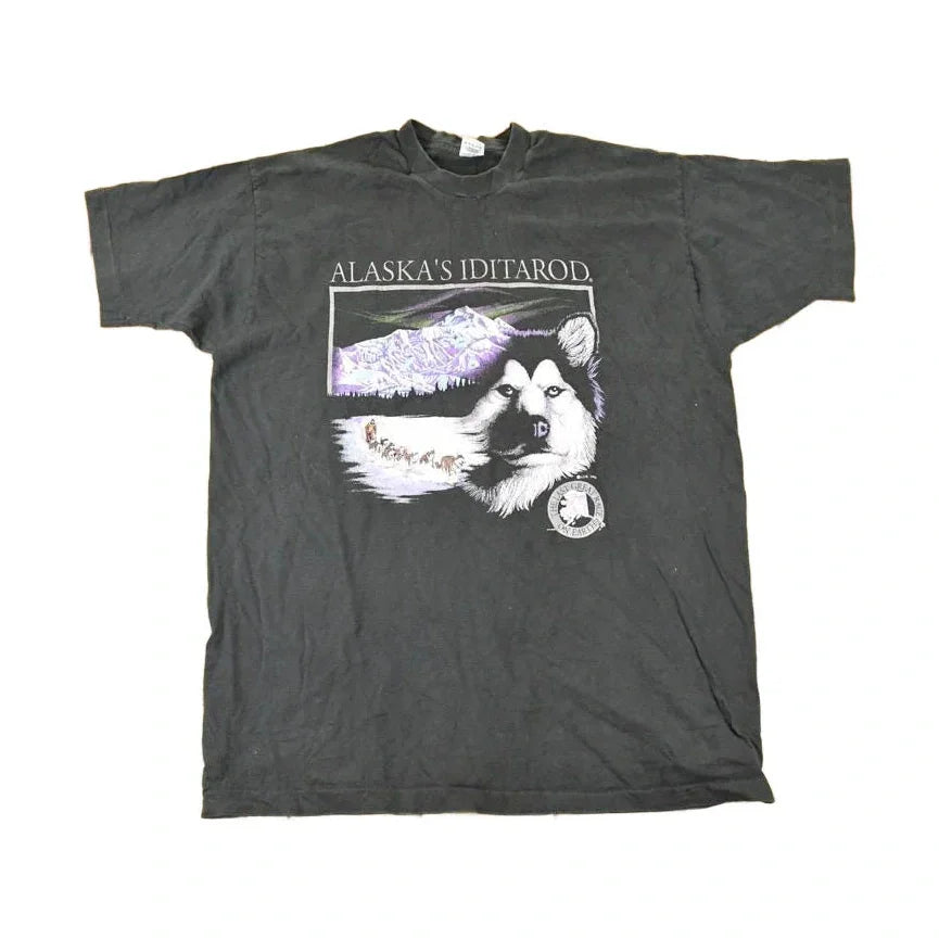 Vintage 1990s Alaska Iditarod Husky Convoy Travel T-Shirt Men's XL from propervintagecanada