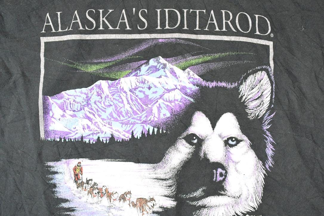 Vintage 1990s Alaska Iditarod Husky Convoy Travel T-Shirt Men's XL / Outdoorsman Shirt / 90s Single Stitch Graphic Tee / Made in USA from propervintagecanada