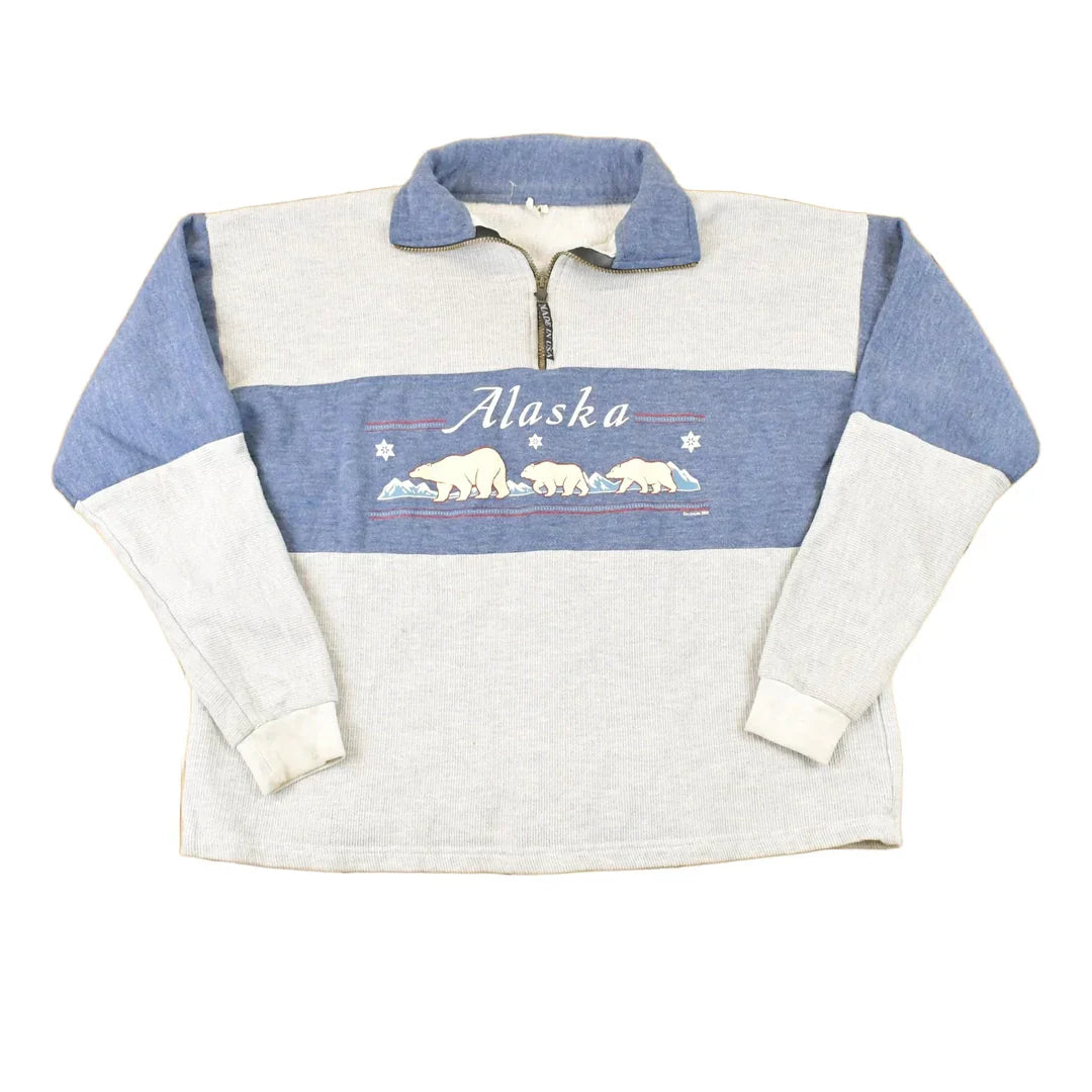 Vintage 1990s Alaska Polar Bear Quarter Zip Graphic Print Sweatshirt Mens L from propervintagecanada