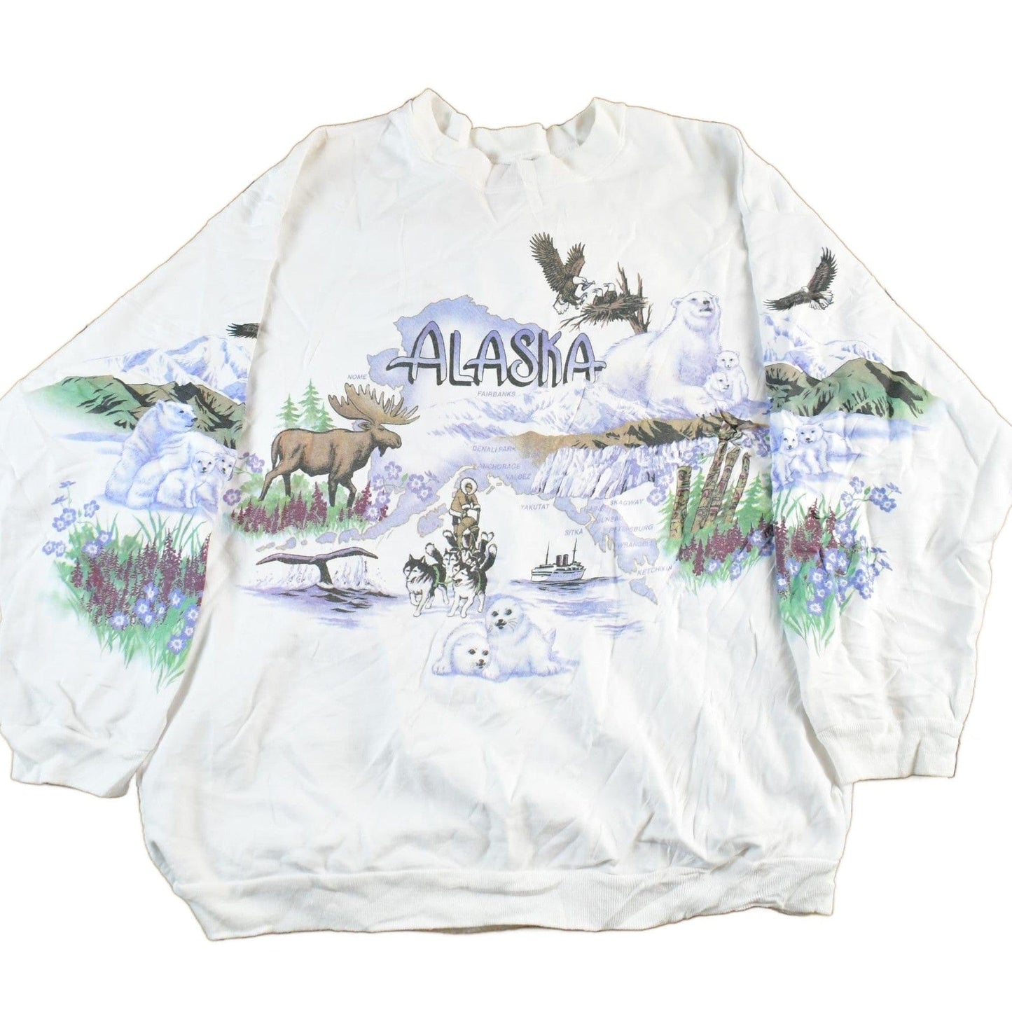 Vintage 1990s Alaska Wilderness AOP Crewneck Sweatshirt Mens XL from propervintagecanada