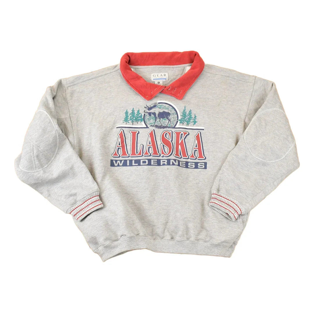 Vintage 1990s Alaska Wilderness Graphic Print Collared Heavyweight Sweatshirt Men's L from propervintagecanada
