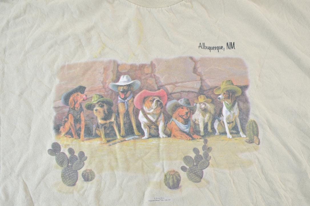 Vintage 1990s Albuquerque NM Cowboy Dogs Graphic T-Shirt Men's XL from propervintagecanada