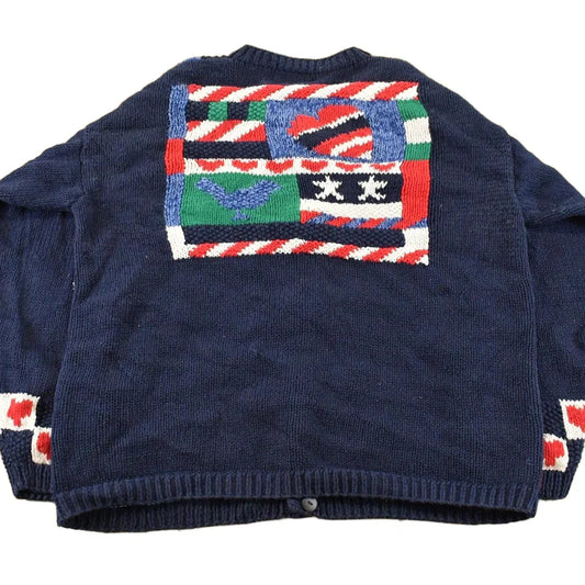 Vintage 1990s Alexandra Bartlett Grandma All Over Print Knit Cardigan Sweater Women's M from propervintagecanada