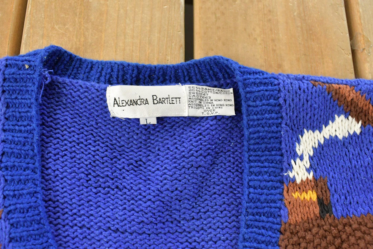 Vintage 1990s Alexandra Bartlett Thanksgiving Autumn AOP Heavy Knit Cardigan Sweater Women's L from propervintagecanada